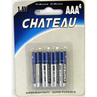 A pack of four Chateau AAA batteries in retail packaging.