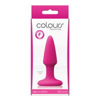 The product is a pink anal plug with a tapered design and a suction cup base. It is packaged in a box with the brand 'Colours' displayed at the top.
