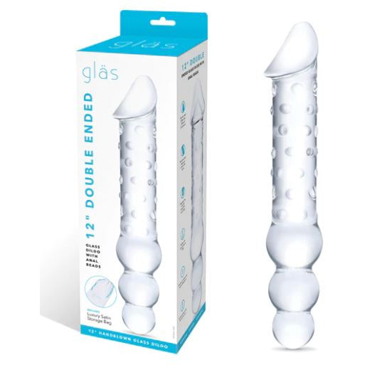 Double Ended Glass Dildo with Anal Beads 12" by Glas
