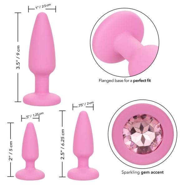 3 sizes of anal plugs with size specs