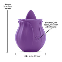 massager with tongue shape on top with specs on a white background