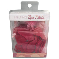 A package of red melting rose petals designed to be used in water for a romantic bath setting, branded by Kheper Games.