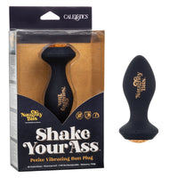 The product image shows the packaging of the Naughty Bits Shake Your Ass Vibrating Anal Plug. The packaging is predominantly black and gold with an image of a black anal plug.