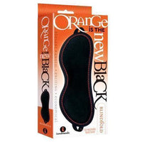 A black blindfold with orange stitching, packaged in a box with the text 'Orange Is The New Black' prominently displayed.