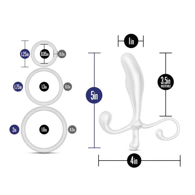 prostate massager with 3 cock rings on white background