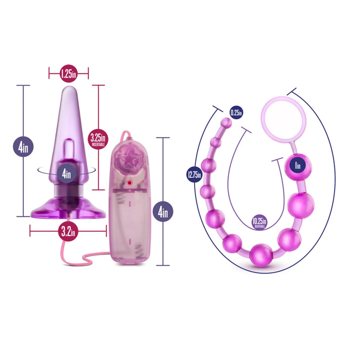 pink vibrating anal plug with anal beads on white background