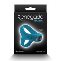 The product image shows the packaging of the Renegade Emperor Vibrating Cock Ring in a teal color. The packaging is black with the product name and brand prominently displayed.