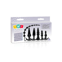 The product image shows a package containing a black beaded anal plug kit with various sized beads and plugs displayed on a chain.